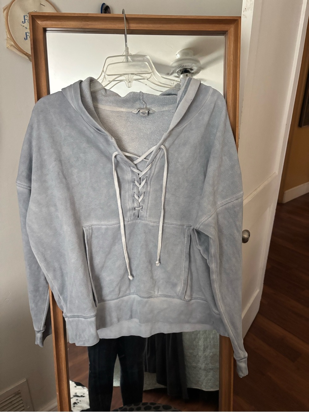American Eagle Outfitters Lace-Up Hooded Pullover - Pale Blue